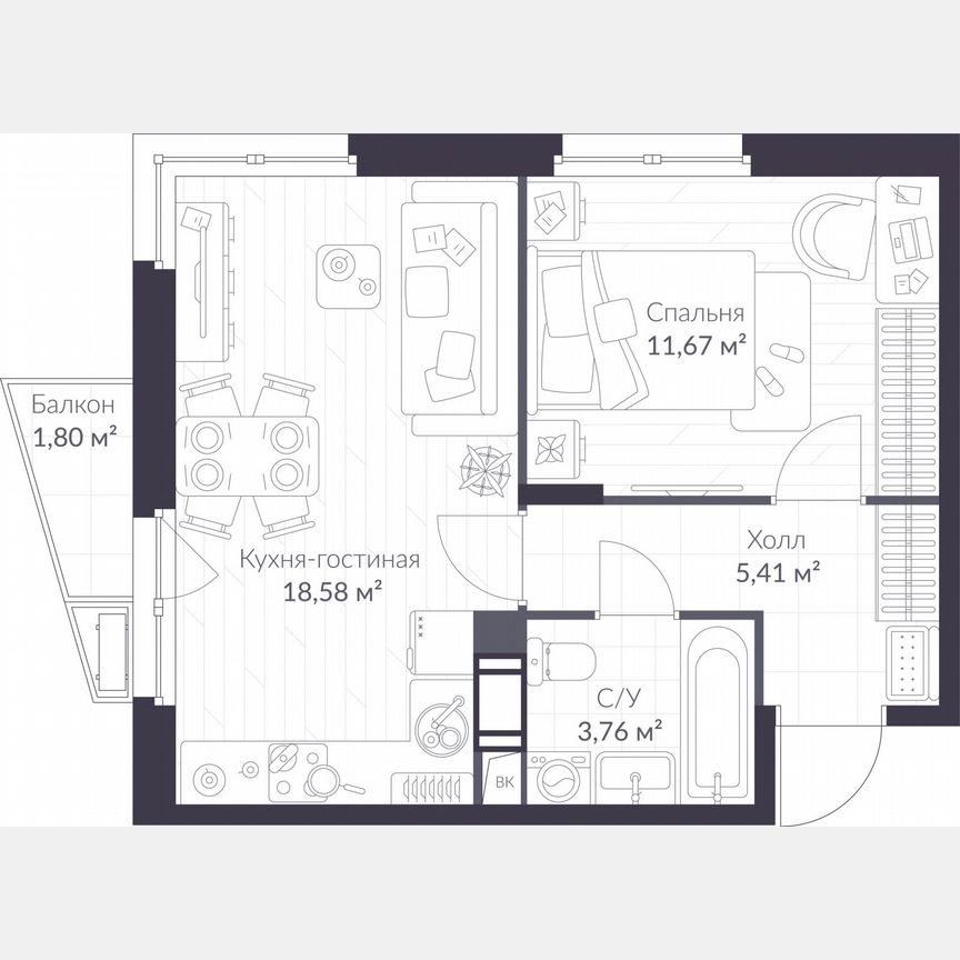 1-к. квартира, 40 м², 9/11 эт.