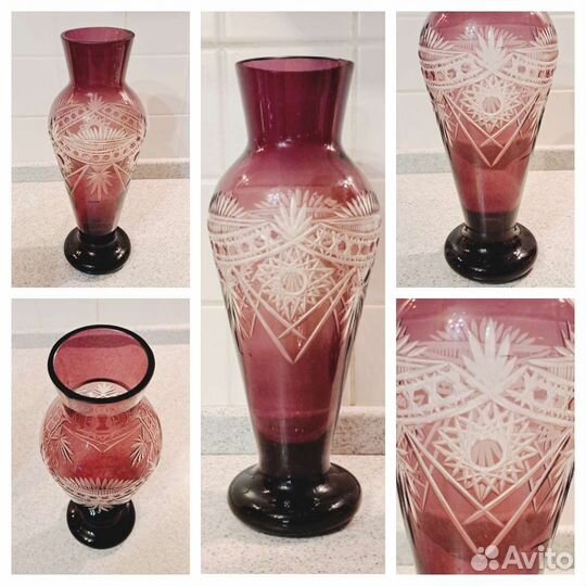 Ваза СССР, чсср. Кобальт, Марганцевое стекло