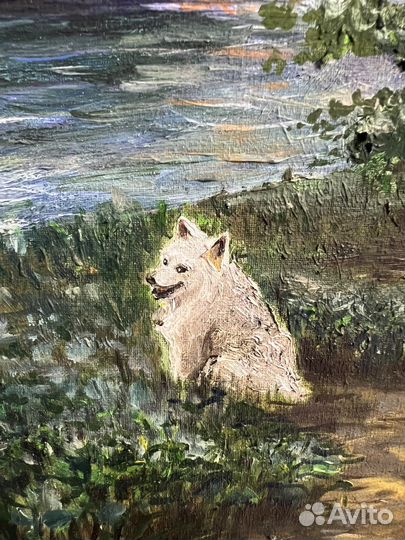 Картина маслом: «Собака у северной реки»