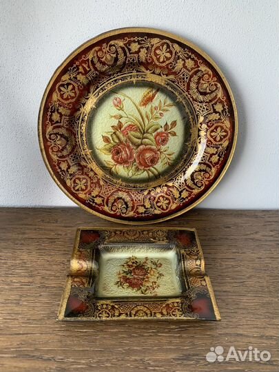 Декоративная тарелка декупаж под стеклом