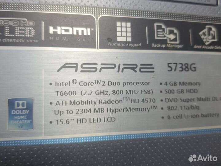 Ноутбук Acer 5738G-664G50MI 2ядра 4Гб 500Гб сумка