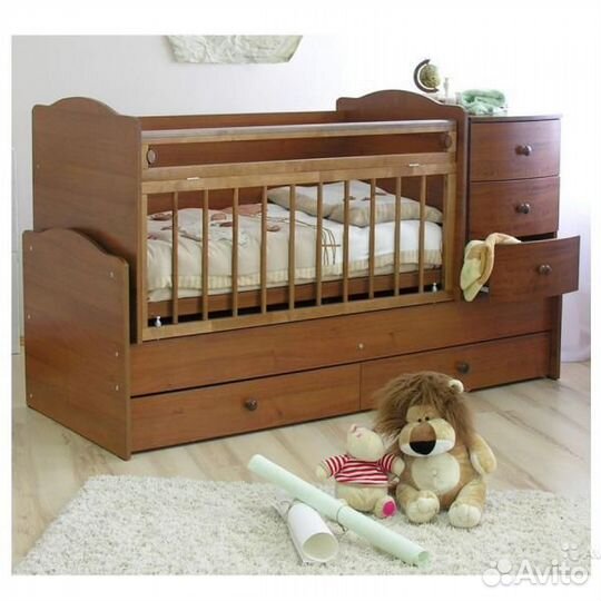 Детская кровать трансформер с маятником и тумбой