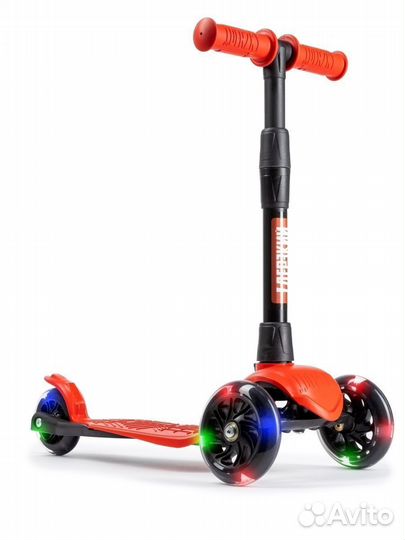 Самокат детский boss (светящиеся колеса) красный