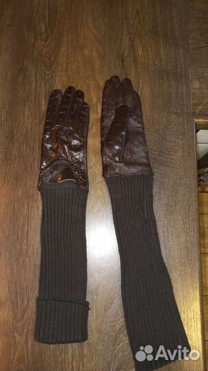 Перчатки кожа лак женские длинные