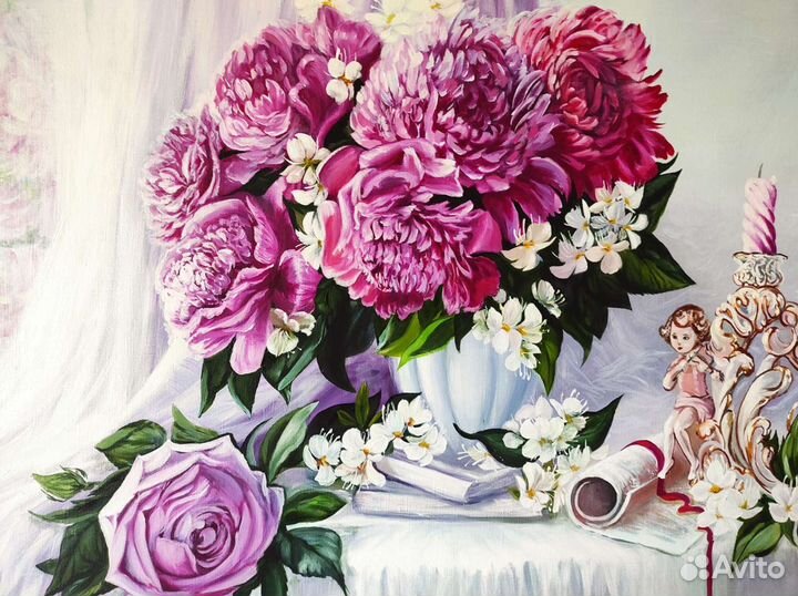 Картина маслом на холсте Пионы