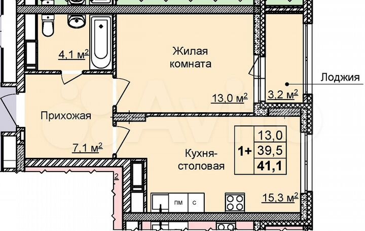 1-к. квартира, 41,1 м², 23/25 эт.