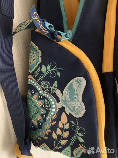 Новый Школьный рюкзак Grizzly темно-синий-оранжевы