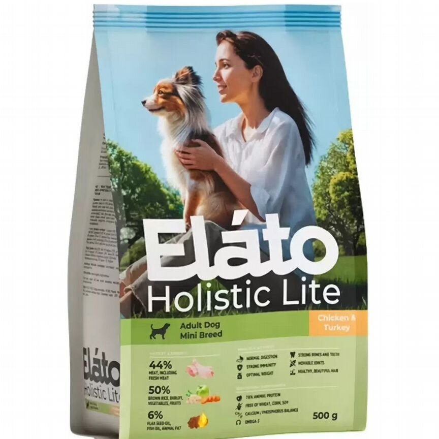 Сухой корм Elato Holistic Lite для собак мелких пород с курицей и индейкой - 0,5 кг