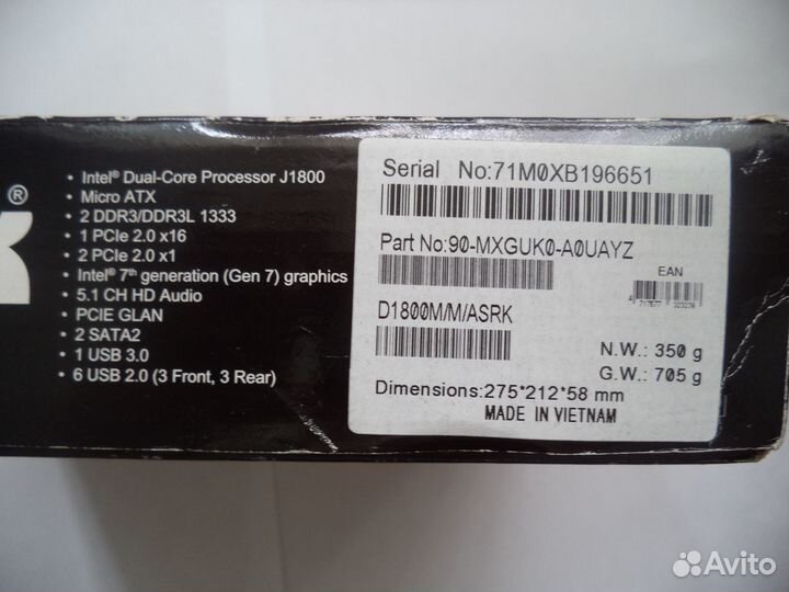 Asrock D1800M (Celeron J1800, без задн. планки)