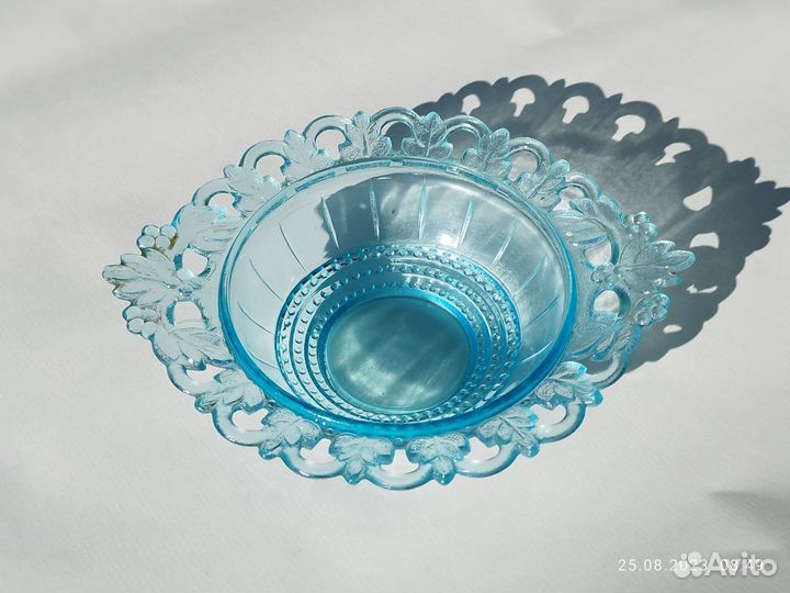 Ваза вазочка винтажная (купоросное стекло (кдо)