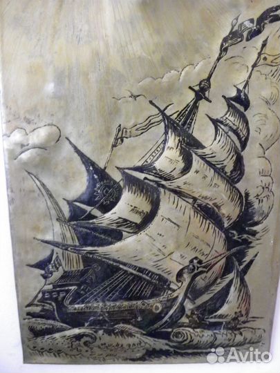 Панно. чеканка. корабль. парусник