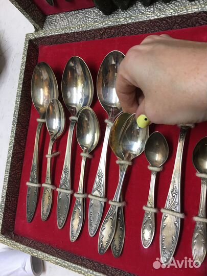 30шт Набор столовых приборов мельхиор СССР пламя