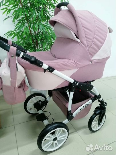 Коляска 2в1 Ontario /пудровый текстиль с эко-кожей