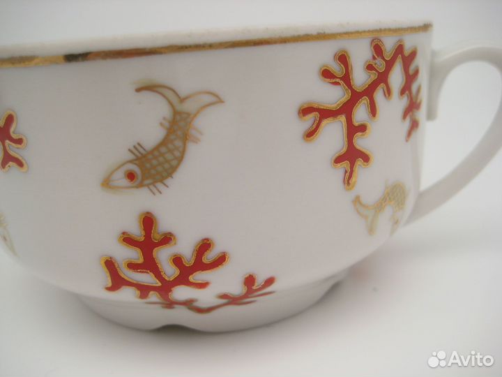 1953 год. Чайная пара Кораллы и рыбы. Винтаж СССР