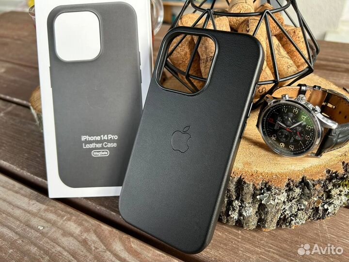 Чехол iPhone 14 Pro Кожа черный
