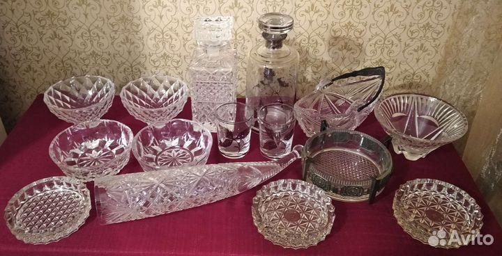 Вазы хрустальные, СССР, штоф/графин и стаканы чсср
