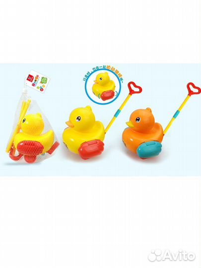 Каталка с ручкой Уточка, в ассорт., сетка