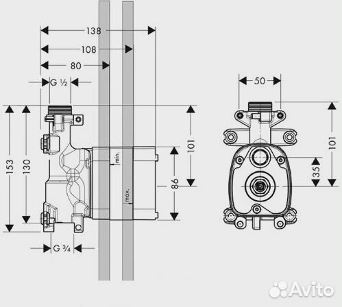 Скрытая часть модуля ручного душа Axor ShowerColl