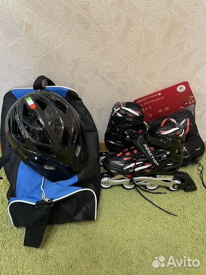 Детские ролики, защита, шлем и сумка