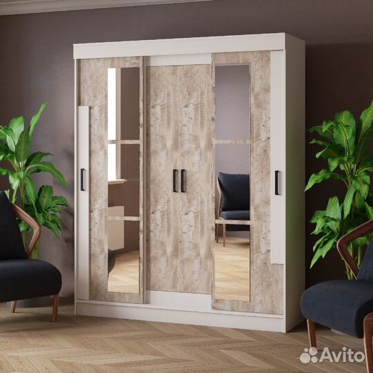 Шкаф-купе 1,7 Твист Белый, Юкон, Крафт Золотой