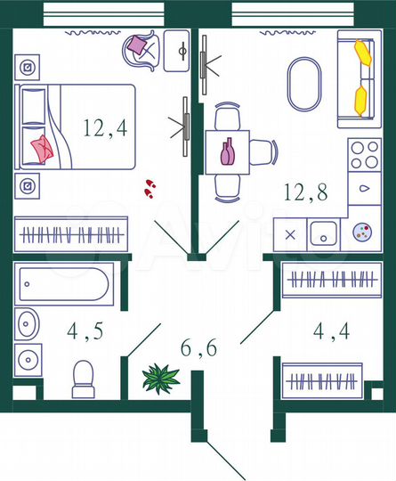 1-к. квартира, 43,9 м², 7/9 эт.