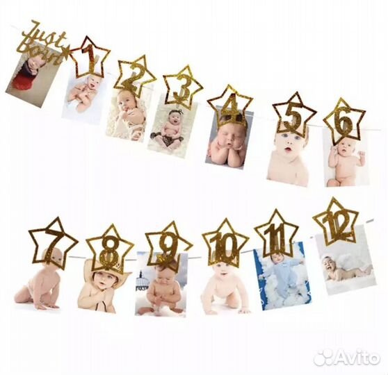 Гирлянда для фотографий по месяцам, на годик