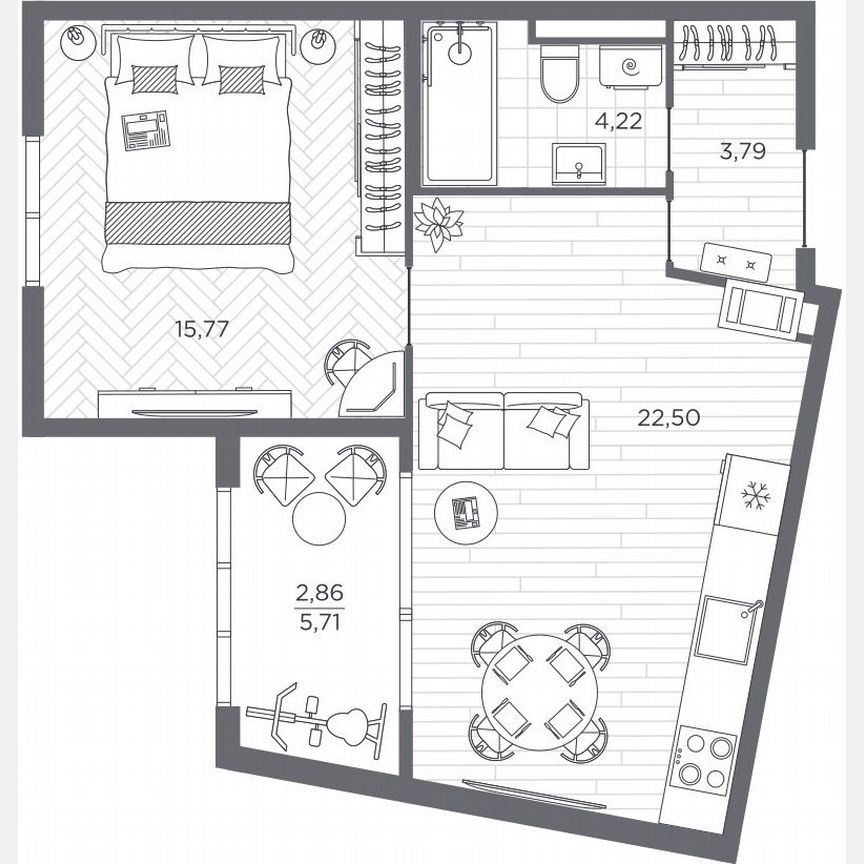 1-к. квартира, 49,1 м², 6/9 эт.