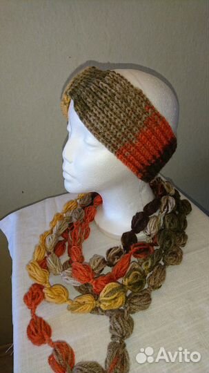 Вязаная повязка на голову +шарф 