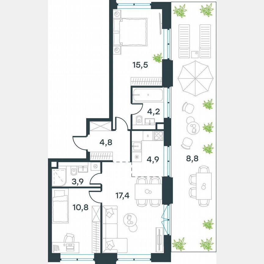 3-к. квартира, 71,7 м², 2/32 эт.