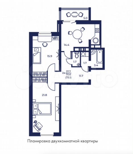 2-к. квартира, 73,1 м², 16/16 эт.