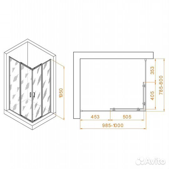 Душ. уголок RGW 80x100 Хром Пассаж 3508104080-11