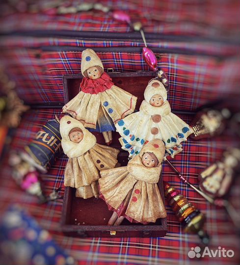 Ватные игрушки Коломбины в ретро стиле