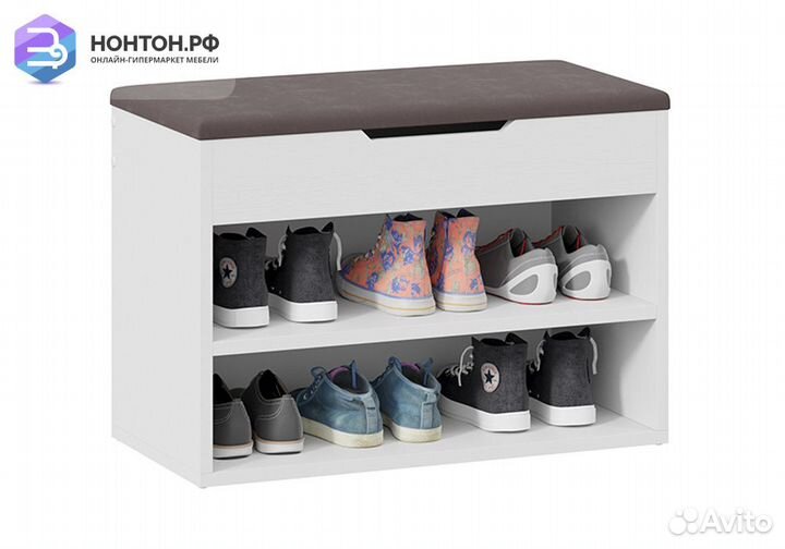 Тумба для обуви Тип 11 белый ясень / велюр серый