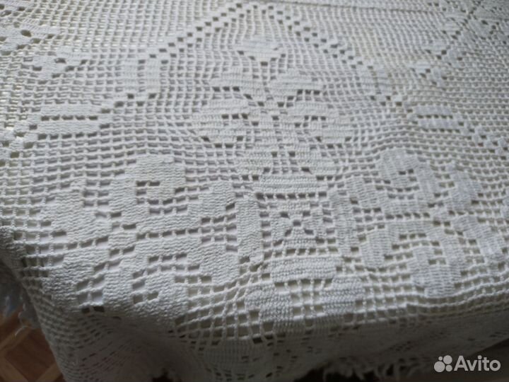 Скатерть вязаная старинная 50г, х.б очень плотная