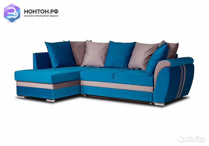 Диван угловой дельфин Стефани синий / серый