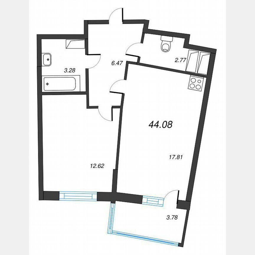 1-к. квартира, 46,7 м², 13/22 эт.