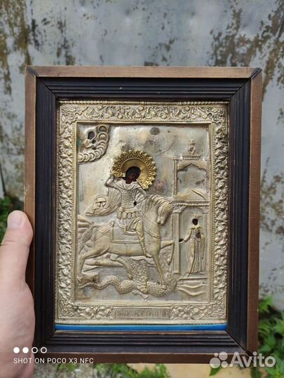 Старинная икона св Георгий Победоносец 19 век