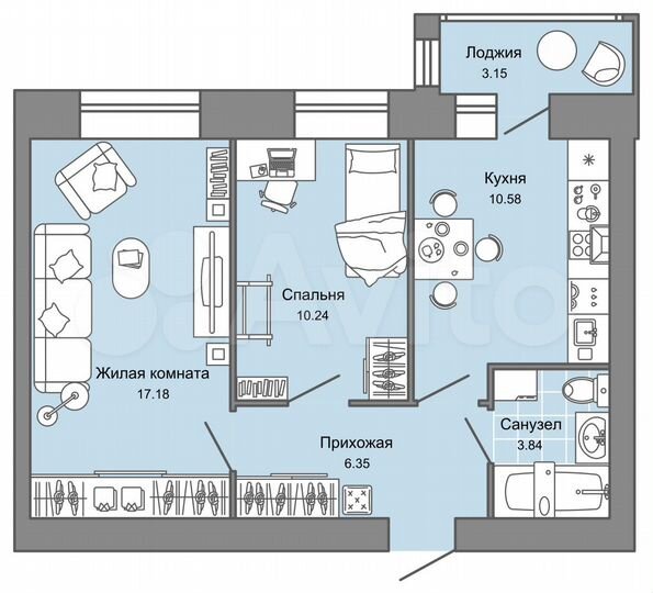 2-к. квартира, 50 м², 1/9 эт.