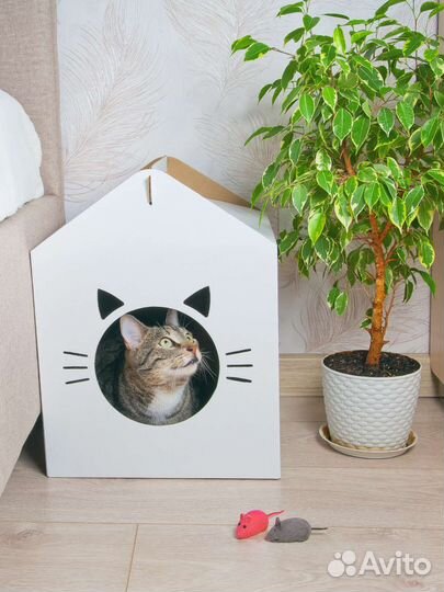 Домик для кошки, картонный дом для кота, белый