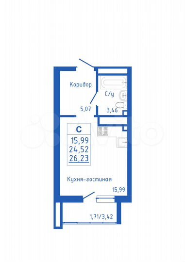 2-к. квартира, 41,9 м², 5/25 эт.