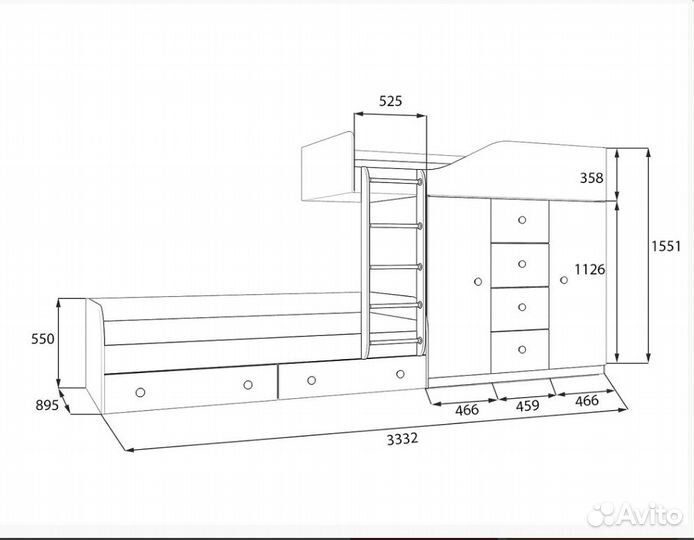 Кровать двухъярусная Астра 6 Сонома/Голубой