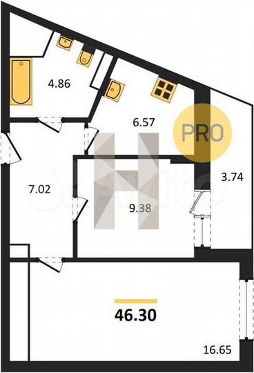 2-к. квартира, 46,3 м², 7/15 эт.