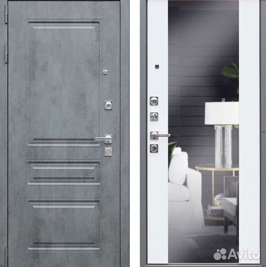 Дверь входная серая металлическая Лира