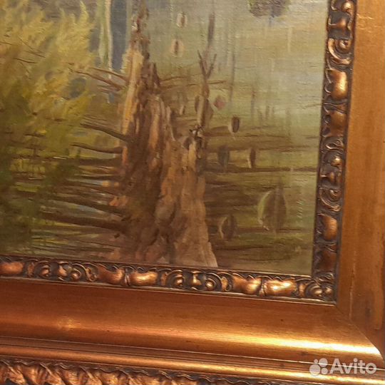 Антикварная картина холст масло 19 век пейзаж