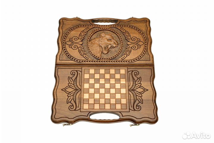 Нарды и шашки резные Оскал тигра 41 х 46 см бук Армения 62664