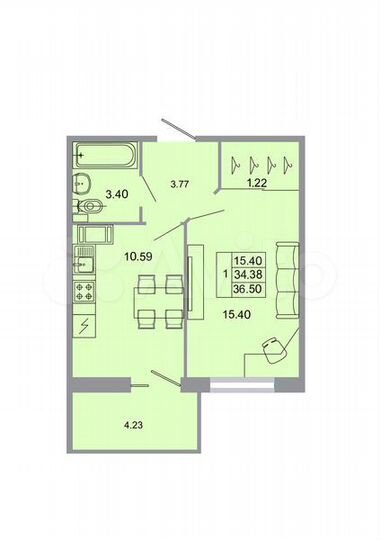 1-к. квартира, 36,5 м², 16/20 эт.