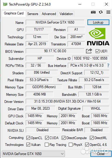 Nvidia GeForce GTX 1650 4GB