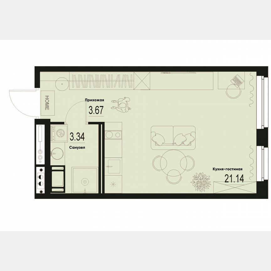 Квартира-студия, 28,2 м², 2/12 эт.