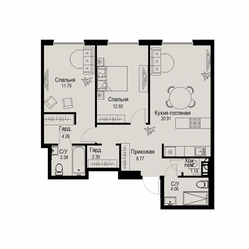 2-к. квартира, 69,6 м², 6/6 эт.