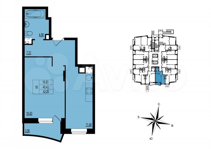 1-к. квартира, 42 м², 17/17 эт.